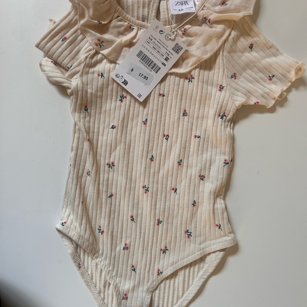 Zara Cream Floral Bodysuit NWT